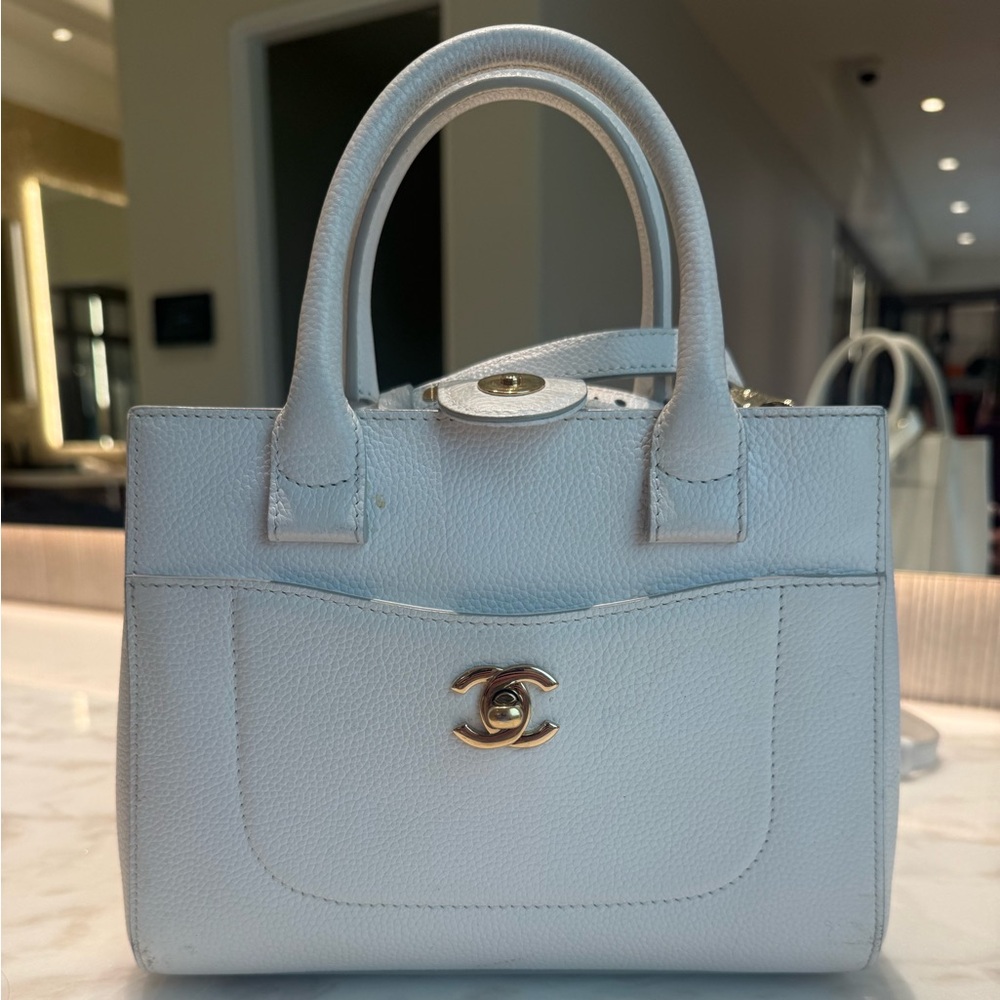 White Chanel top handle bag